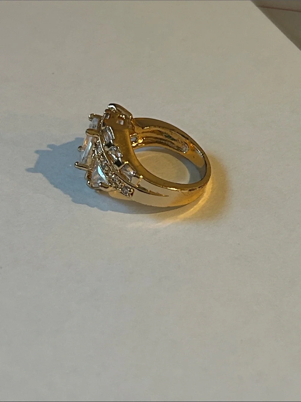Gold-Tone Clear Stone Statement Ring - Elegant Cocktail Ring